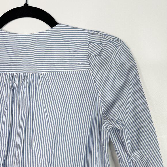 Madewell 2XS Blue White Striped Wrap Tie Blouse Top 3/4 Sleeves Cotton VNeck - Picture 8 of 11